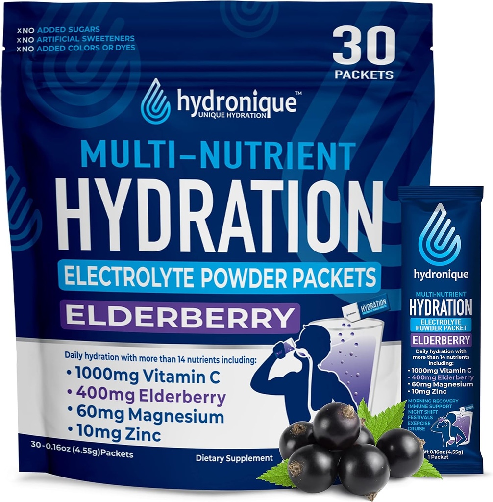 Hydronique Hydration Pakiety do nawadniania 124; Niski poziom elektrolitów sodowych w proszku 124; 54mg sodu do nawadniania 124; Witaminy, minerały, przeciwutleniacze do nawadniania 124; Flavor z brązu (30 opakowań)