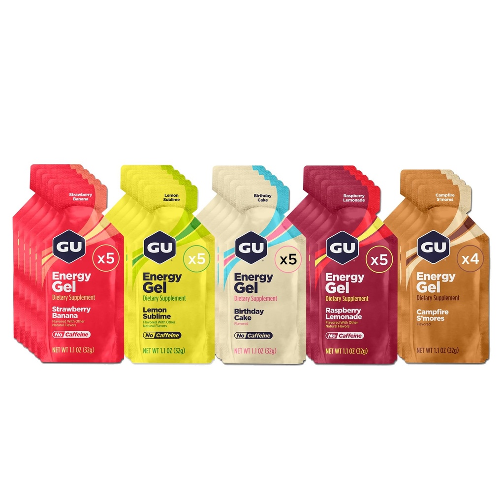 GU Energy Original Sports Nutrition Energy Gels, 24- Count, Wegan, Gluten- Free, Kosher, i Dairy-Free On- The- Energy for Any Trecout, Różne kawy Free Flavors Variety Pack