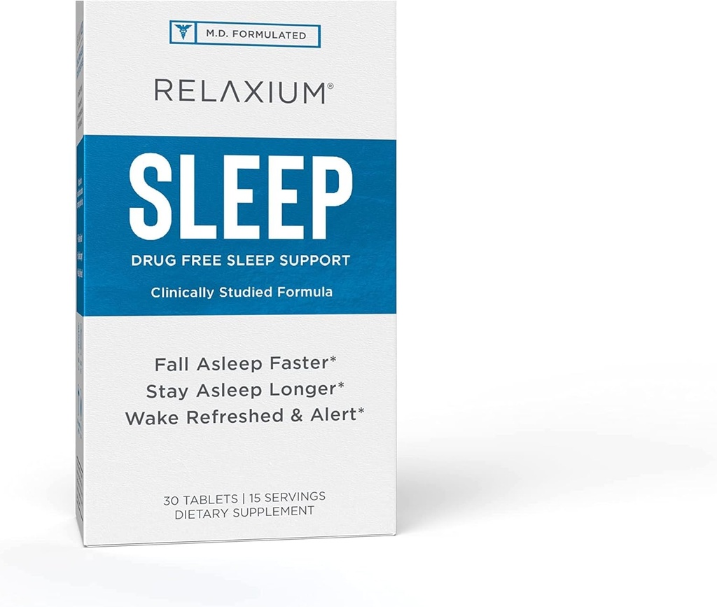 Relaxium Sleep Aid, 15 Służenia, Non-Habit Forming, Suplement diety dla lepszego snu, Bez narkotyków, Stress Relief, z Magnezu, Melatonina, GABA, Rumianek, Made in USA (30 Tablets)