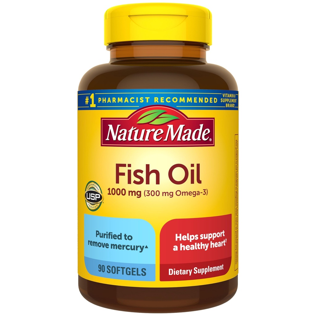 Nature Made Fish Oil Omega 3 Suplementy, 1000 mg Softgels, Omega 3 Fish Oil for Healthy Heart Support, 90 Softgels, 45 Day Supply