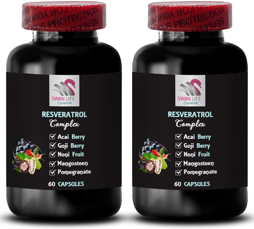 Wsparcie żywieniowe - RESVERATROL COMPLEX - Korzyści z Berry, Daily Boost, Pomegranate Energy, Flavorful Boost, Active Lifestyle, Goji Berry Support, Noni Power, Hydration Factor 2 Butelki 120 Czapki