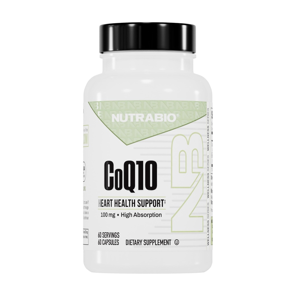 NutraBio CoQ10 Suplement diety, Zdrowe Serce Funkcje & Produkcja energii komórkowej, 100mg - 60 Kapsułki