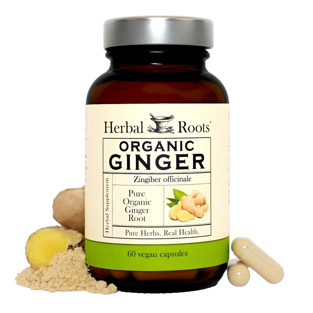 Herbal Roots Ginger Supplement Agregat 124; Organic Ginger Root Kapsułki 124; 1200 mg Pure Ginger Powder per serving Agregat 124; 60 Vegan kapsułki