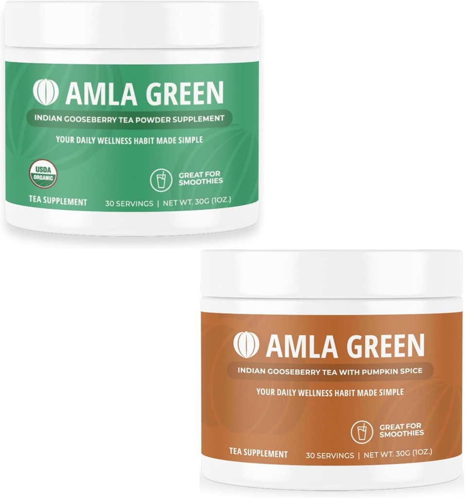 Amla proszek i zielona herbata Superfood Suplement z indyjskich Gooseberry & Dynia Spice, Organic, Wegan, 30 Służenia SKU: GB- HB- 30