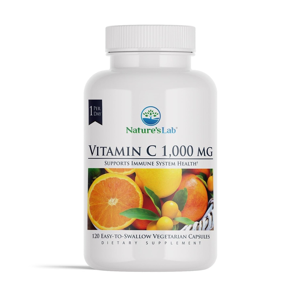 Nature 's Lab Witamina C 1000mg Per kapsułki - Wspiera zdrowie układu immunologicznego, 120 Liczba (Opakowanie po 1)