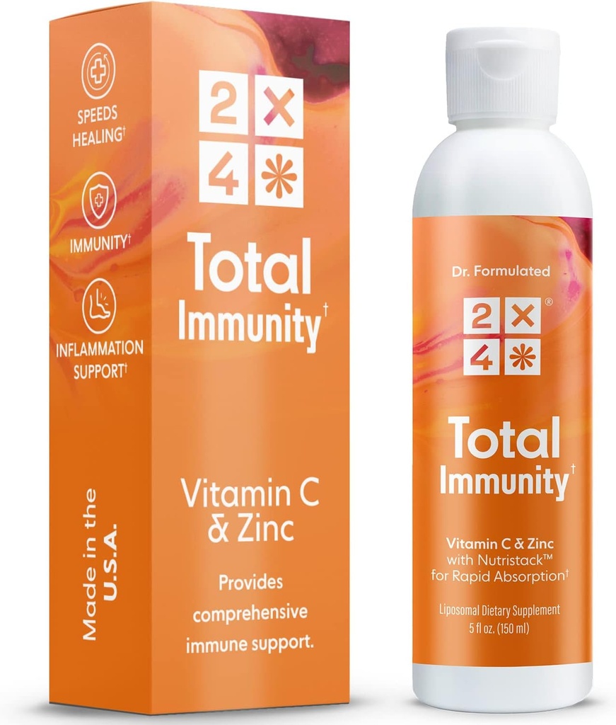 2X4 Elderberry z cynkiem i witaminą C dla dorosłych - Liquid Daily Immotive Support - Liposomal Immunity Supplement Vitamin, Non-GMO, Sugar Free, 30 Servings, 5 fl oz