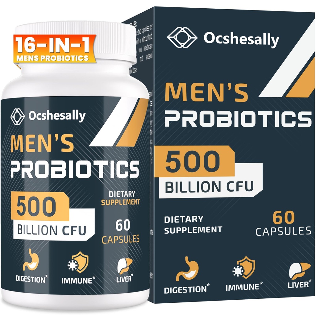 Probiotyki dla mężczyzn, 500 Miliard CFU & 12 Szczepy Mens probiotyczne, z Turmeric, Żurawinka, Goji - Probiotyki dla zdrowia pożywienia, Gut, Immune & Bloating, Prostate & Urnary Tract Health, 60 Kapsułki