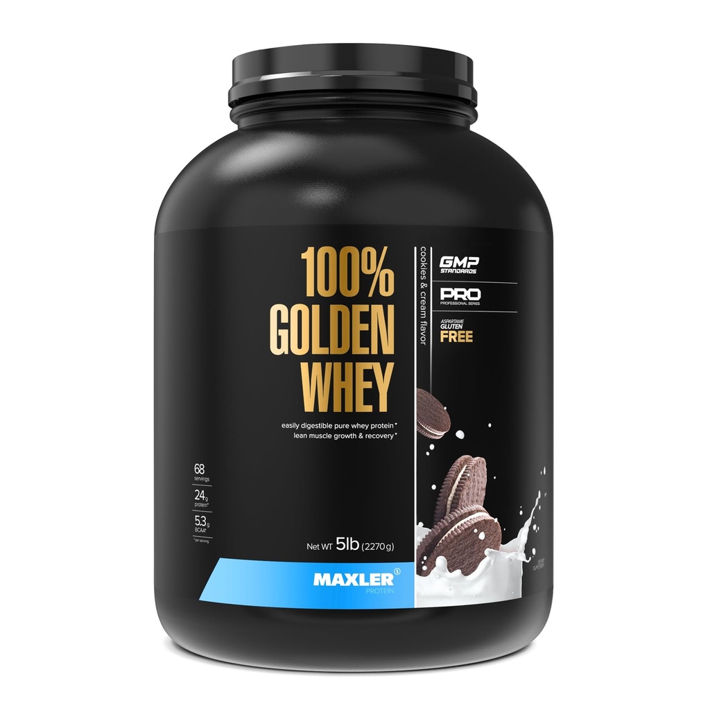 Maxler 100% Golden Whey Protein - 24g białka na serwowanie - Premium protein serwatki proszek do ćwiczeń przed post - Fast- Absorbujące koncentrat serwatki, izolacja i hydrolizat mieszanki - Cookies & Cream 5 lb