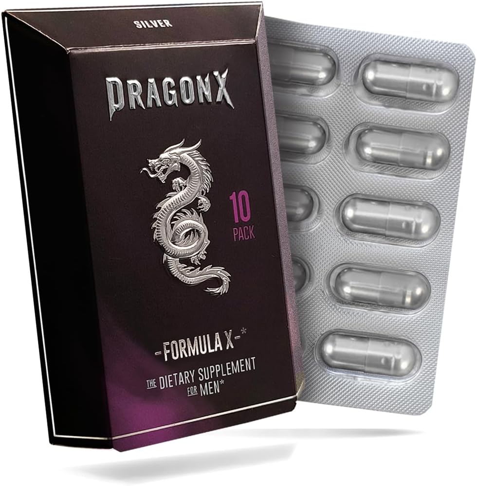 DRAGONX Silver Mężczyzna Suplement dla Staminy, Siła, Energia, Endurance i Napęd. Szybkie aktorstwo, Formuła Długotrwała 124; 10 Kapsułki
