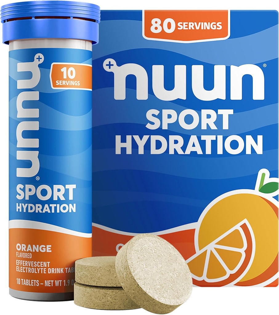 Nuun Sport Electrolyte Tablets z magnezu, Wapń, Potas, Chlorek i Sód, Gluten Free & Wegan, Pomarańcza, 8 Pack (80 Słupki razem)