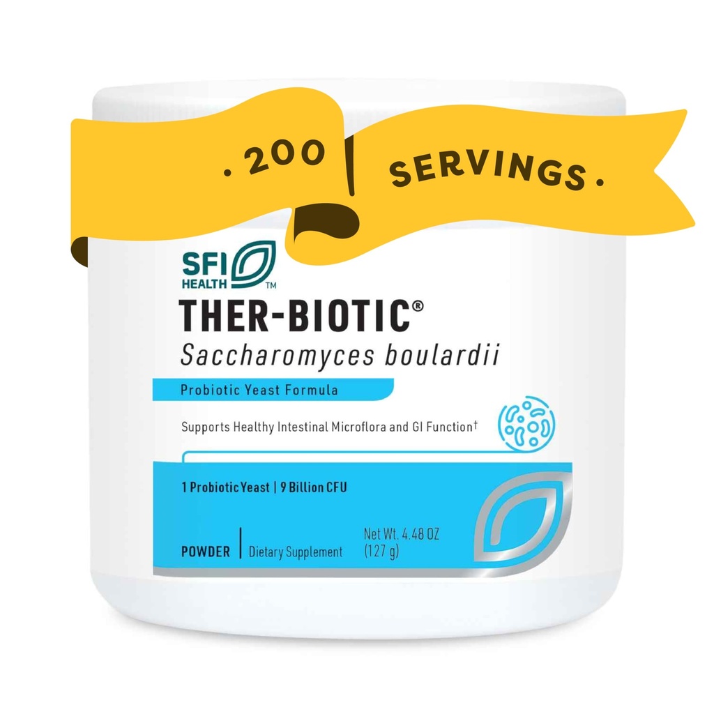 Klaire Labs SFI Health Pure Saccharomyces Boulardii Powder - Suplement Probiotyczny Wspiera Równowagę Drożdżową - Pomocnictwo pokarmowe i immunologiczne - Hipoalergiczne - Podwójny Scoop dla dzieci i dorosłych (4.48oz)