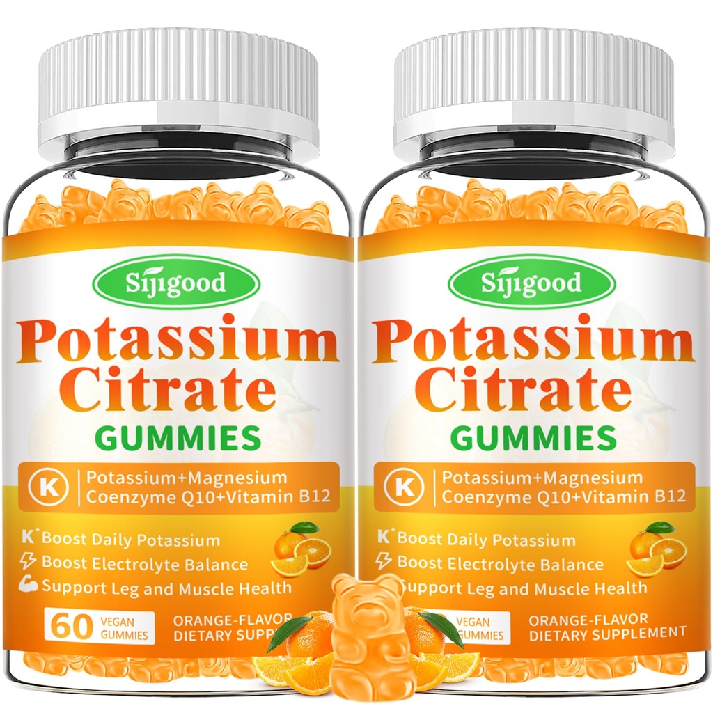 2 Pack Gummies cytrynian potasu - Wysokiej mocy suplement potasu dla zdrowia mięśni, Leg Cramp Relief, równowagi elektrolitowej - Wegan, Non-GMO, Gluten- Free, Pomarańczowy Flavor, 120 Count
