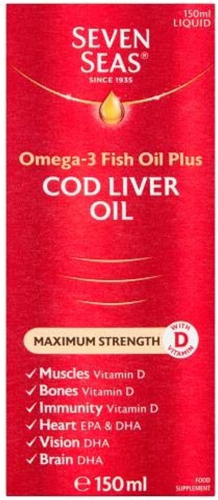 Seven Seas Pure Cod Liver Oil Wysoka wytrzymałość 150ml