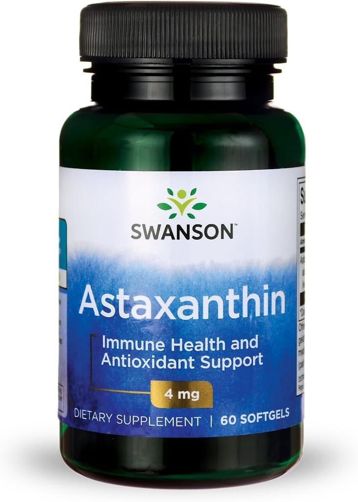 Swanson Astaxanthin Eye, Brain, and Skin Health Antioksydant Supplement for Screen- Heavy Adult Seeking Vision and Free Radical Protection - 4 mg (60 Softgels)