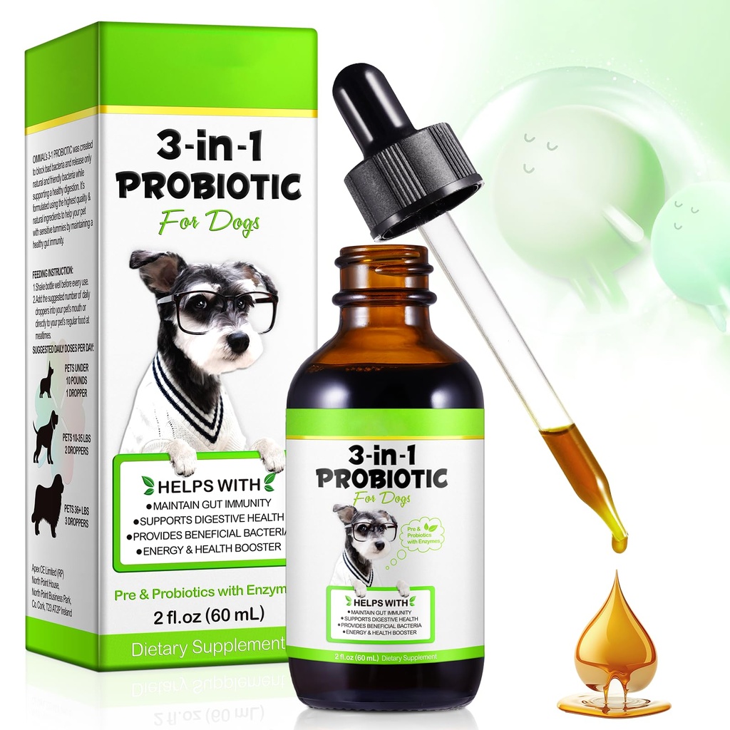 Probiotyki dla psów Probiotyki 3- in-1 Psy Probiotyki Psy Probiotyki dla wsparcia pokarmu, Psy Probiotyki dla psów Probiotyki dla psów Probiotyki płynne dla psów 124; 2 Oz