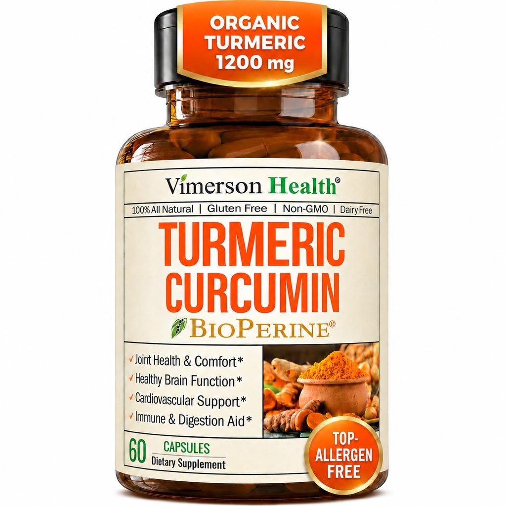 Kurkumina Kurkumina suplement - 1200 mg Kurkumina organiczna + Tumeric Extract (95% Kurkuminoidy) dla Joint Support & Digestive Health - Kurkumina suplement - Czysta Kurkumina z czarnym pieprzem - 60 Kapsułki