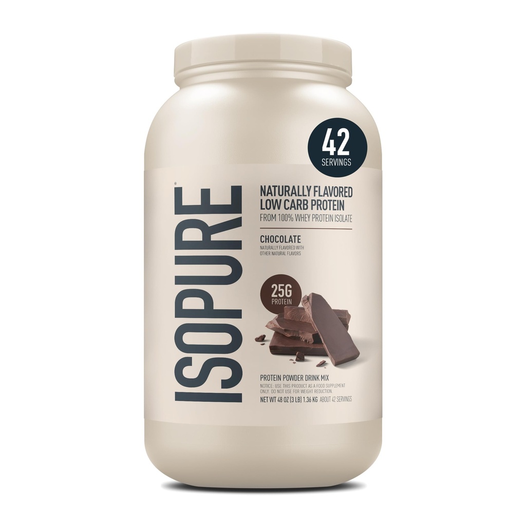 Izopura Niskie węglowodory 100% Czysta izolacja serwatki w proszku, Laktoza wolna, Gluten wolny, Witaminy, Czekolada, 25 g białka na serwowanie, 3 Lbs, 39 Służenie (Opakowania może Vary)