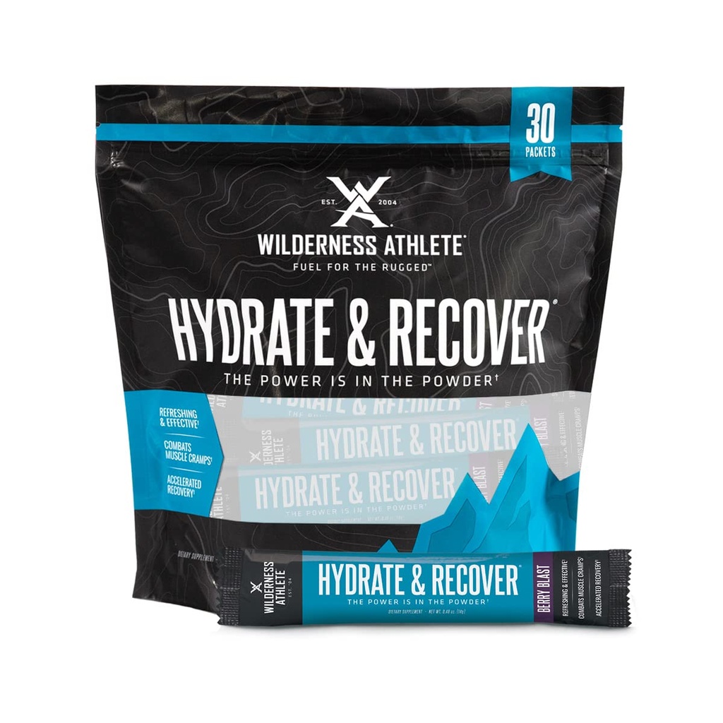 Wilderness Athlete - Hydrate & Recover Budapest 124; Płynne pakiety nawadniające Electrolyte Drink Mix - Recover Faster with Bcaas - 30 Single Serving Hydrate Pakiety (Berry Blast), 0.49 Ounce (Pack of 30)