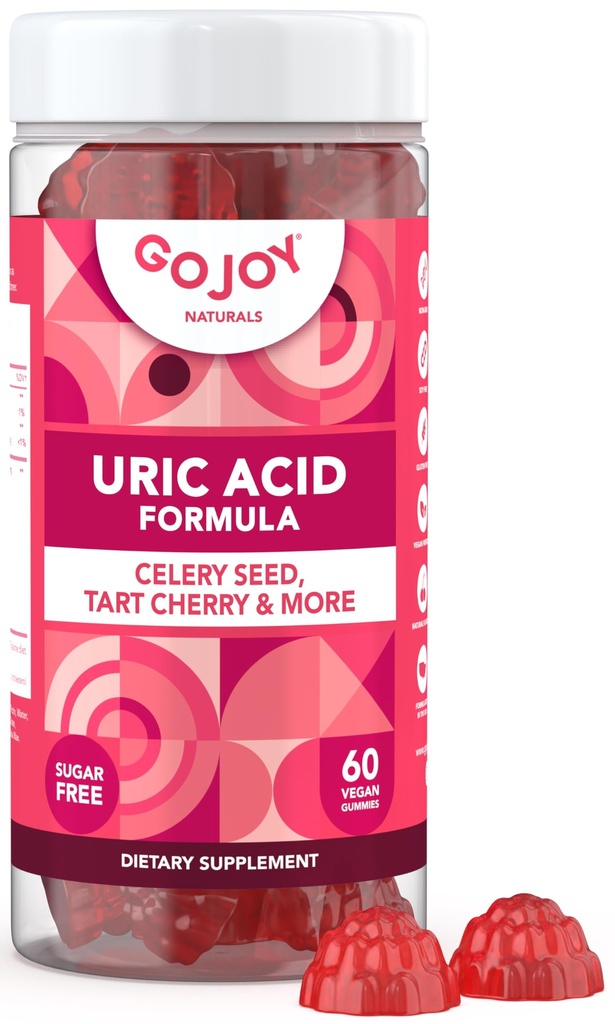 GOJOY NATURALS Uric Acid Support Formula for Adults - Tart Cherry Gummies with Celery Seed Extract - for Men and Women's Joints Kidneys and More - Soy & Sugar Free