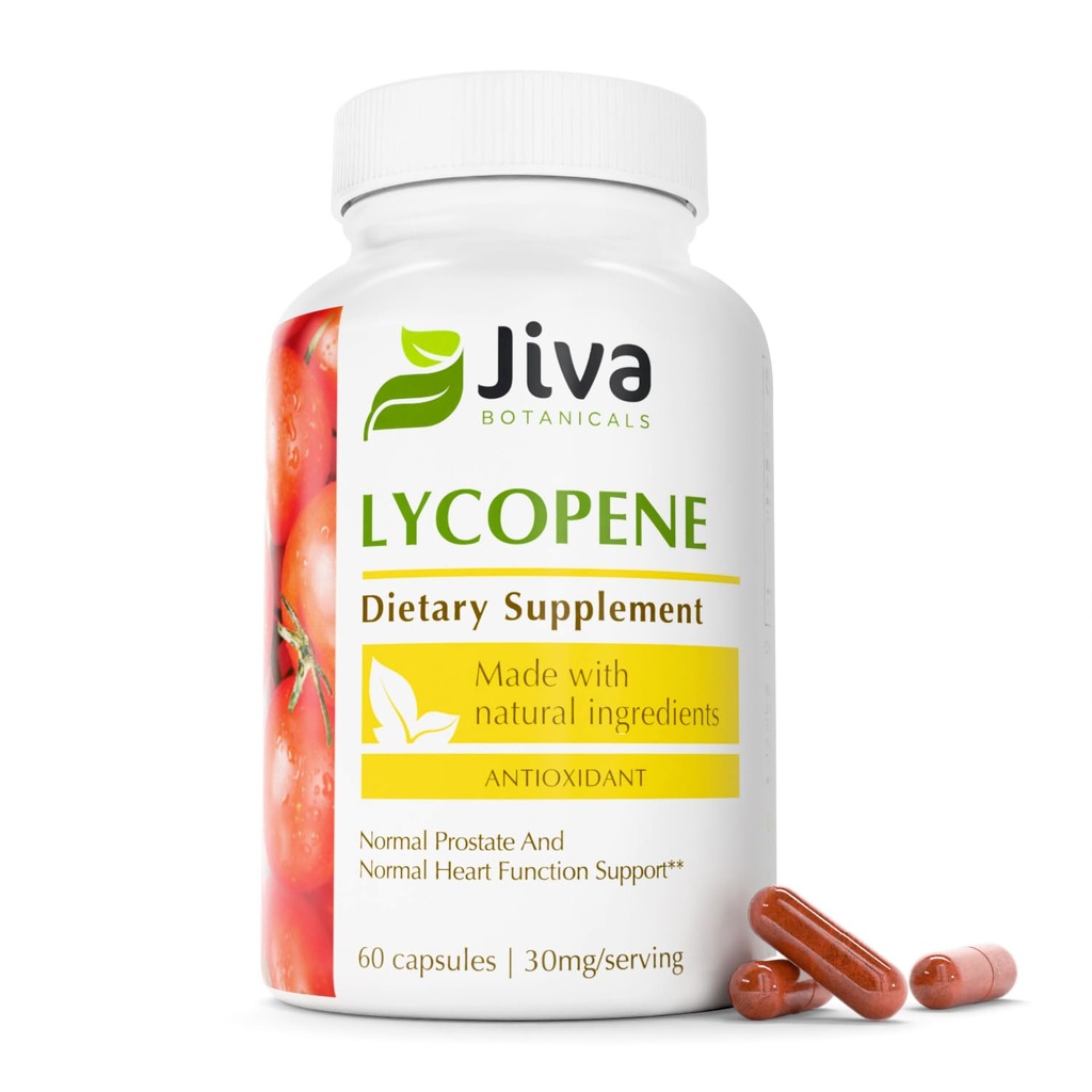Jiva Botanicals Lycopene Supplement 30mg - Przeciwutleniacz na Normal Prostate and Heart Health Support - Likopen z ekstraktu pomidorowego - Made in The USA - Non GMO, Vegan - 60 kapsułki