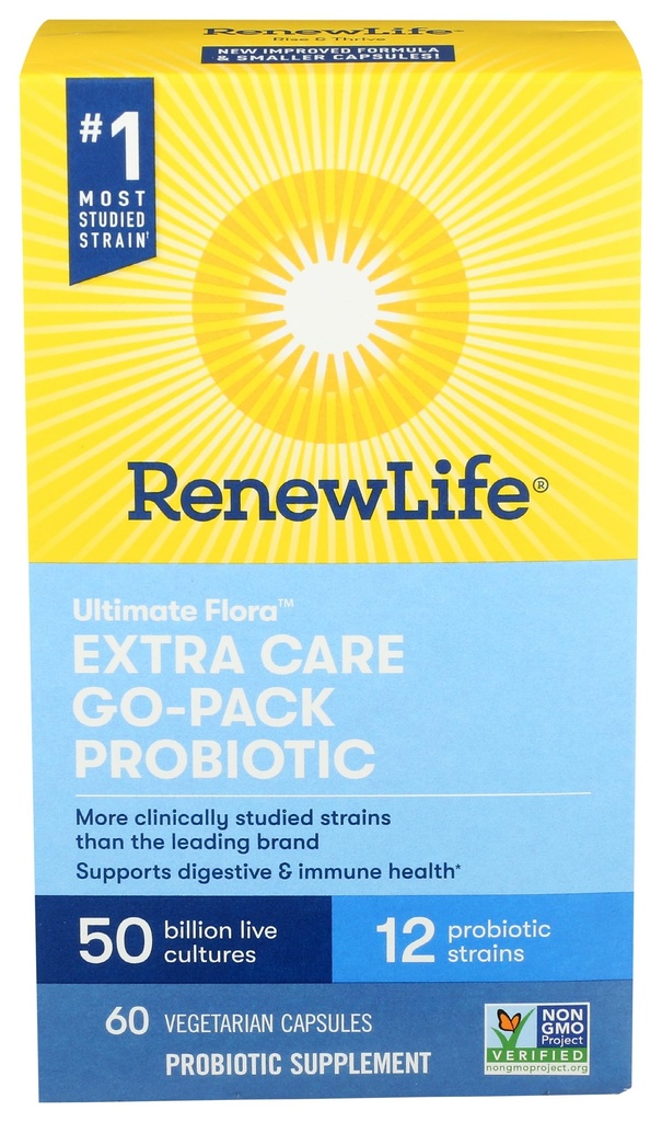 Renew Life Extra Care Ultimate Flora Probiotic 50 Miliard Go Pack, 60 Ct
