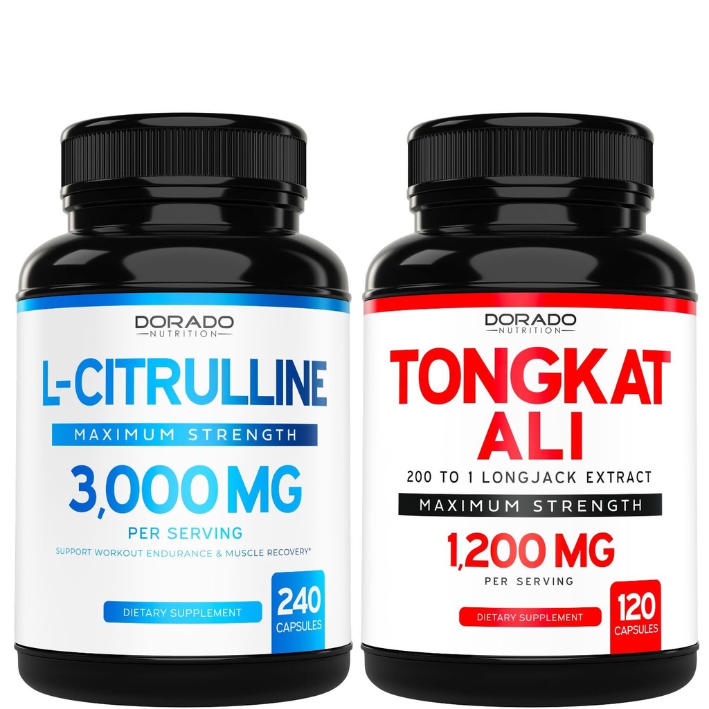 L Citrulline 3000mg Supplement (240 Count) L Arginine & Atric Oxide Pills - Tongkat Ali For Men 1200mg 200 to 1 Extract - (120 Count) Support Strength, Drive & Athletic Performance - Vegan & USA Made