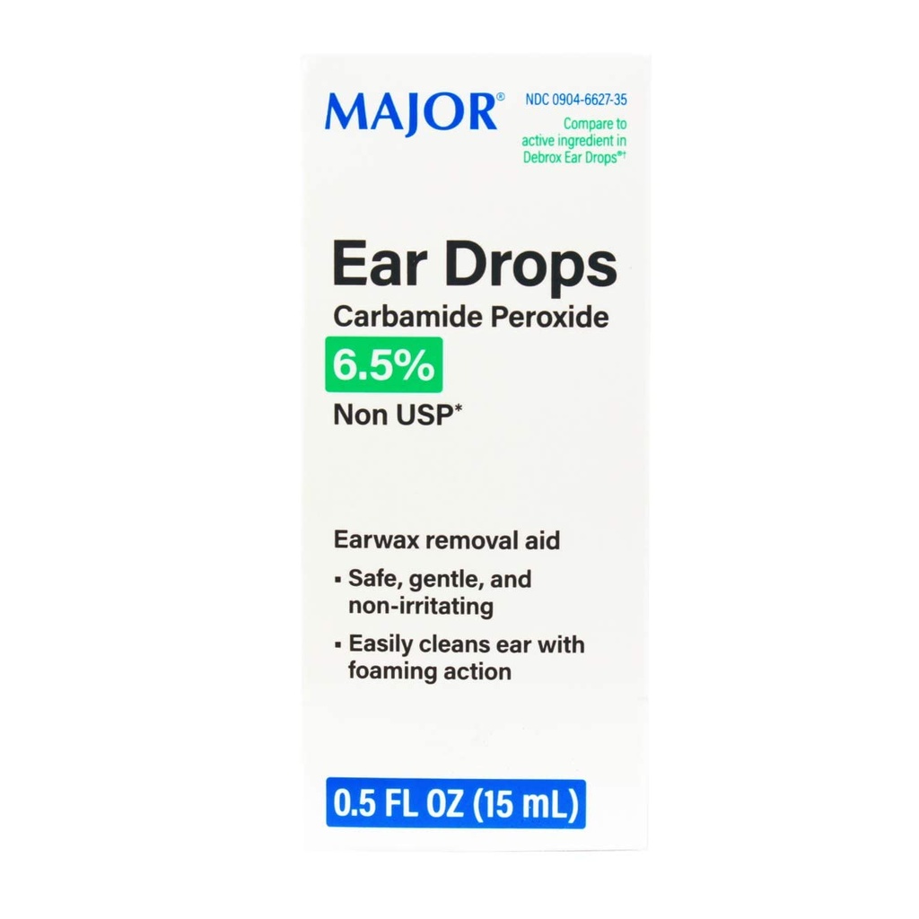 Major Pharmaceuticals 255984 Otic Ear Drop, Porównaj z Debrox, 15 ml Objętość, Boksed