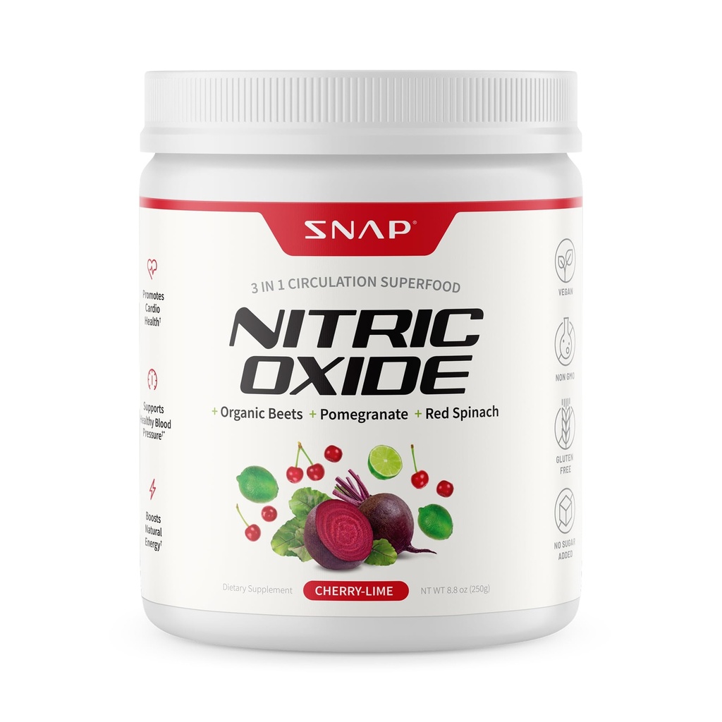 Supplements Snap Organic Beet Root Tlenek azotu w proszku - Wspiera energię i zdrowe cyrkulacji, 8.8 oz (30 Słupki, 1 Miesiąc dostaw), Wiśniowy Lim