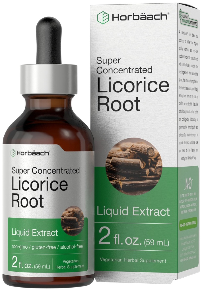 Horbäach Licorice Root Extract Abstract 124; 2 fl oz Nether124; Alkohol Free Tincture Nether124; Vegetarian Liquid Supplement Agregates 124; Non- GMO & Gluten Free