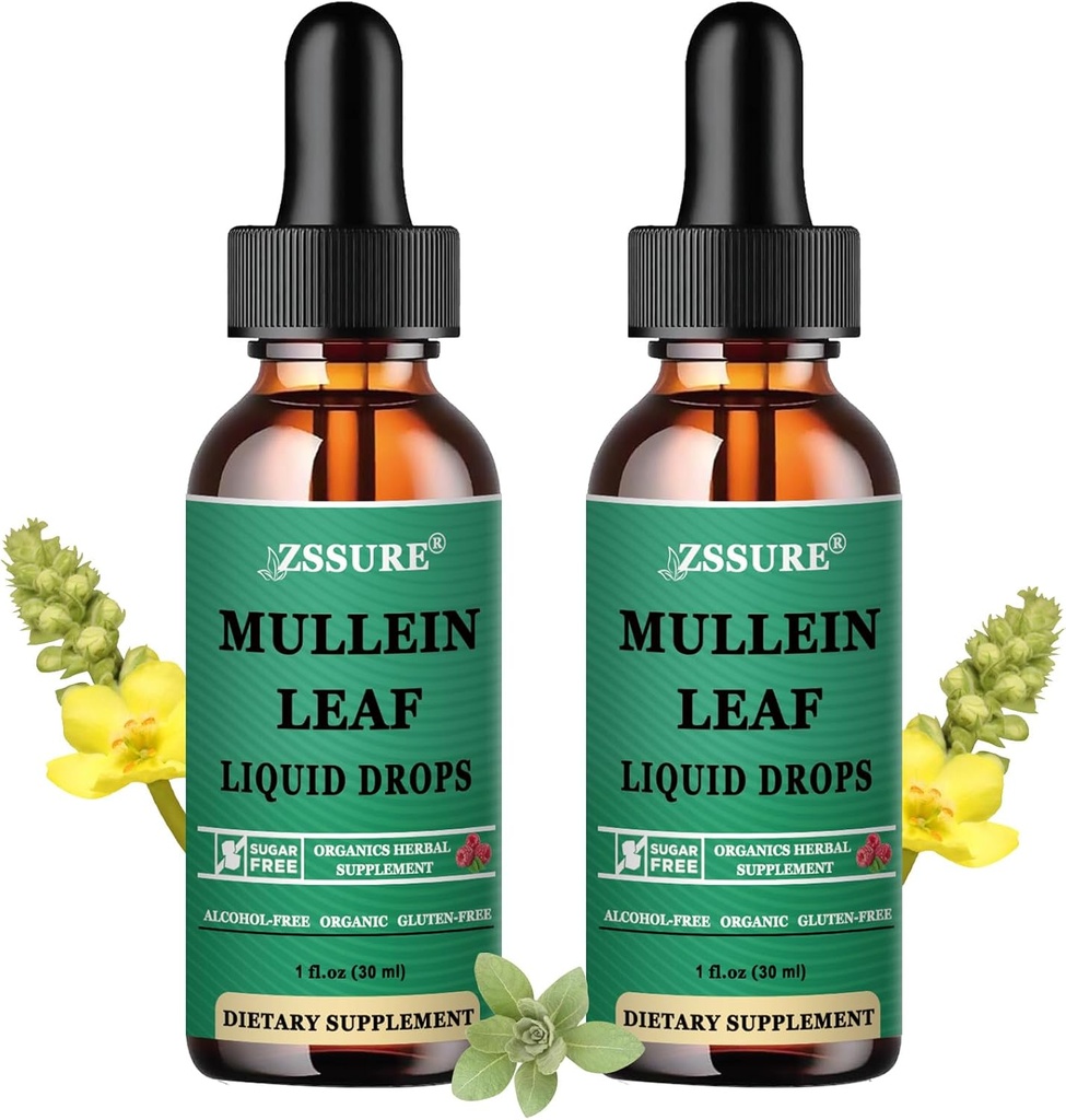 (2 Pack) Mullein Drops for Lungs - Ekstrakt Mullein Leaf - Made in UK - Tincture Support Research Health, Lung Detox, Bronchial Cleanse -Liquid Drops 5X Stronger Than Mullein Tea, Pigułki