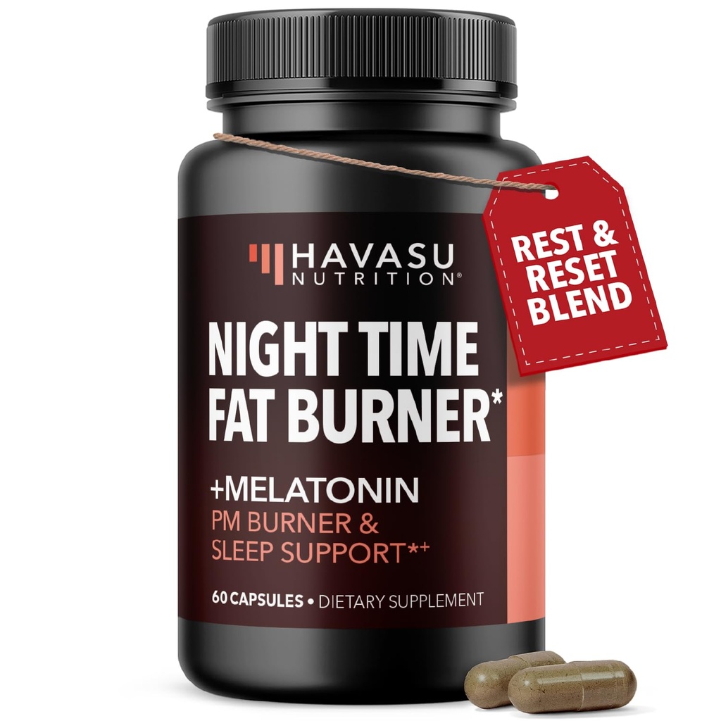 Night Time Fat Burner Kapsułki dla mężczyzn i kobiet - Appetite Supressant for Weight Loss with White Nekney Bean - 60 Count - Metabolic Booster with Melatonin for Sleep Support - 2- Month Supply