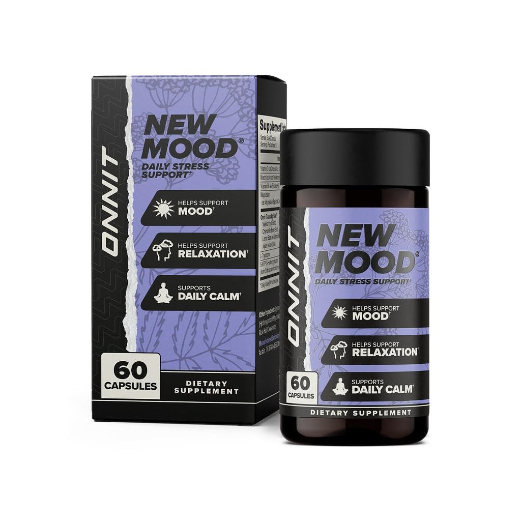 ONNIT New Mood Daily Stress Supples, IGEN ™ Non-GMO Tested, Sleep and Mood Supplement for Men and Women, Daily Stress Management Capsules, 60 Count