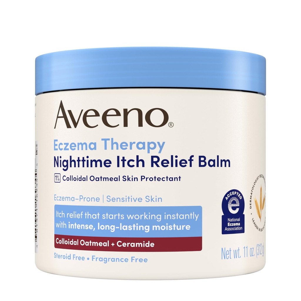 Aveeno Eczema Terapia Nighttime Itch Relief Balm, Eczema Cream for Body, Moisturizing Colloidal Oatpean & Ceramid Formuła, Wolne zapachy, Soothing Suchy Swędzonej Skóry, 11 fl oz