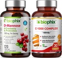 biophix D- Mannose Plus Probiotyki żurawinowe 1000 mg 120 Vcaps - Darmowa Witamina C- 1000 30 Tabletki - Wspiera moczowe Bladder Tract Health i dobrze trawienne