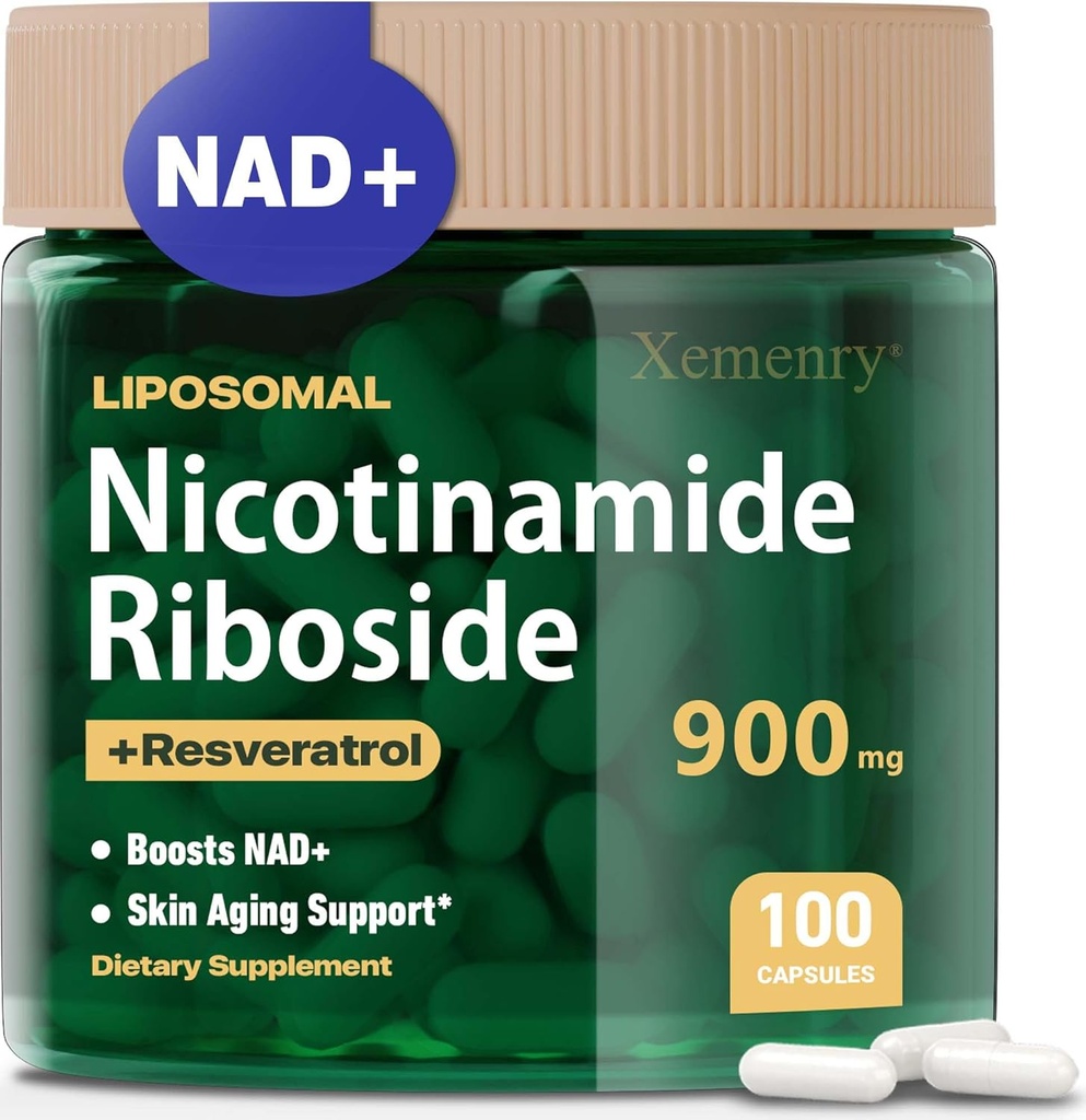 Nikotynamid liposomalny Ribozyd, suplement NAD do antystarzenia, Energia, Focus, 900mg NAD + Suplement, Resveratrol & Quercetin, -50 Day Supply, 100 kapsułki