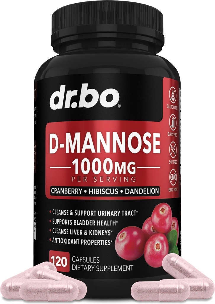 D Mannose Suplementy dla Pigułek Kobiet - Natural D- Mannose 500 mg Kapsułki, Żurawinka DMannose Tabletki 1000mg Na Podawanie - Bledder Flush & Pigment Tract Cleanse Suplement do Zdrowia - 120 Kapsułki Veg