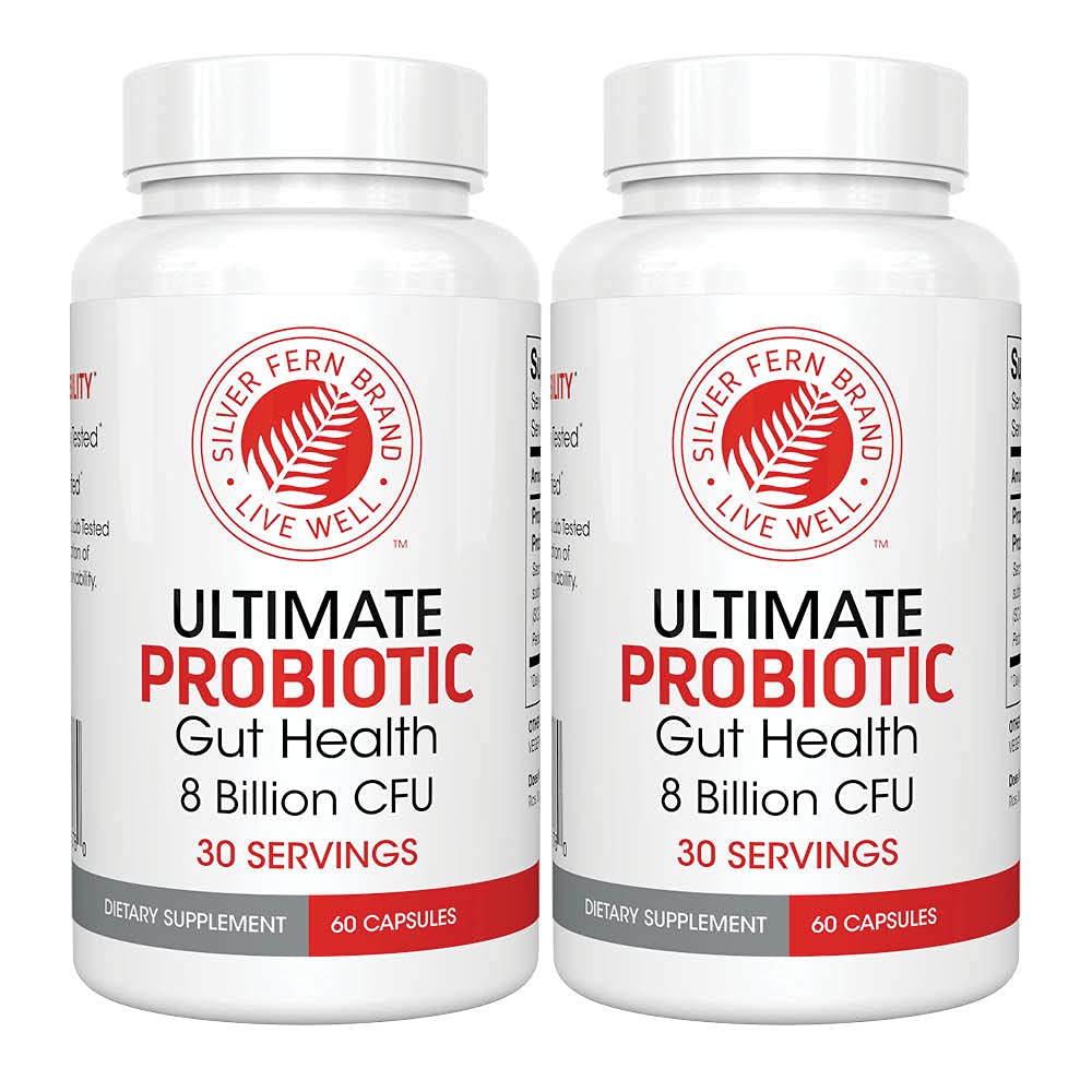 Silver Fern Ultimate Probiotic 2-Pack - Probiotyki dla kobiet i mężczyzn - 8 Miliard CFU Spore- Formowanie Gut suplement zdrowia - DNA zweryfikowane, Wegan Probiotic, Shelf- Stabilny, Wysoka przeżywalność - 120 Kapsułki