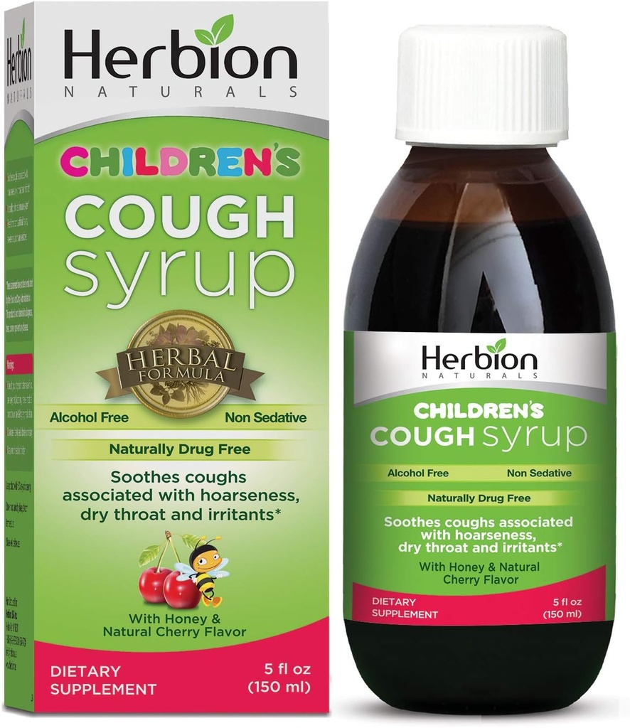 Herbion Naturals Syrop Kaszlowy dla dzieci - 5fl oz - Good Tasting Supplement with Natural Honey & Cherry Flavor.