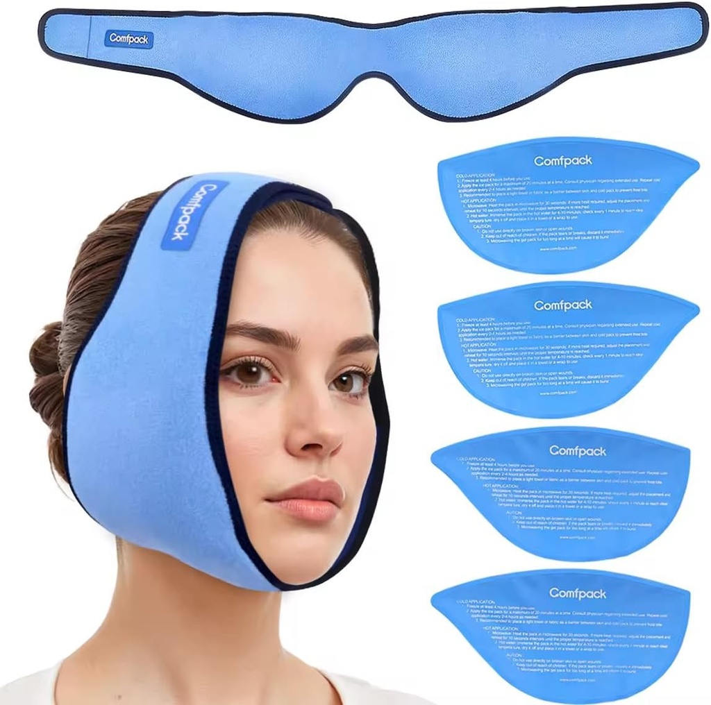 Ice Pack for Wisdom Teeth Removal z 4 wielokrotnego użytku Hot Cold Gel Packs, Wisdom Teeth Ice Pack Head Wrap do Tonsillektomia, TMJ, ekstrakcja zębów, Jaw Pain, Chirurgia jamy ustnej, Cosmetic Injection