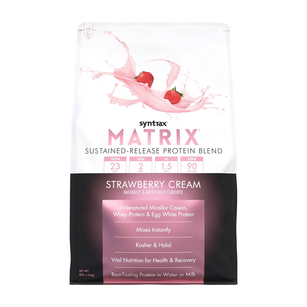 Syntrax Nutrition Matrix - Sustainaged- Release Protein Blend, Truskawka Cream 5 funtów.