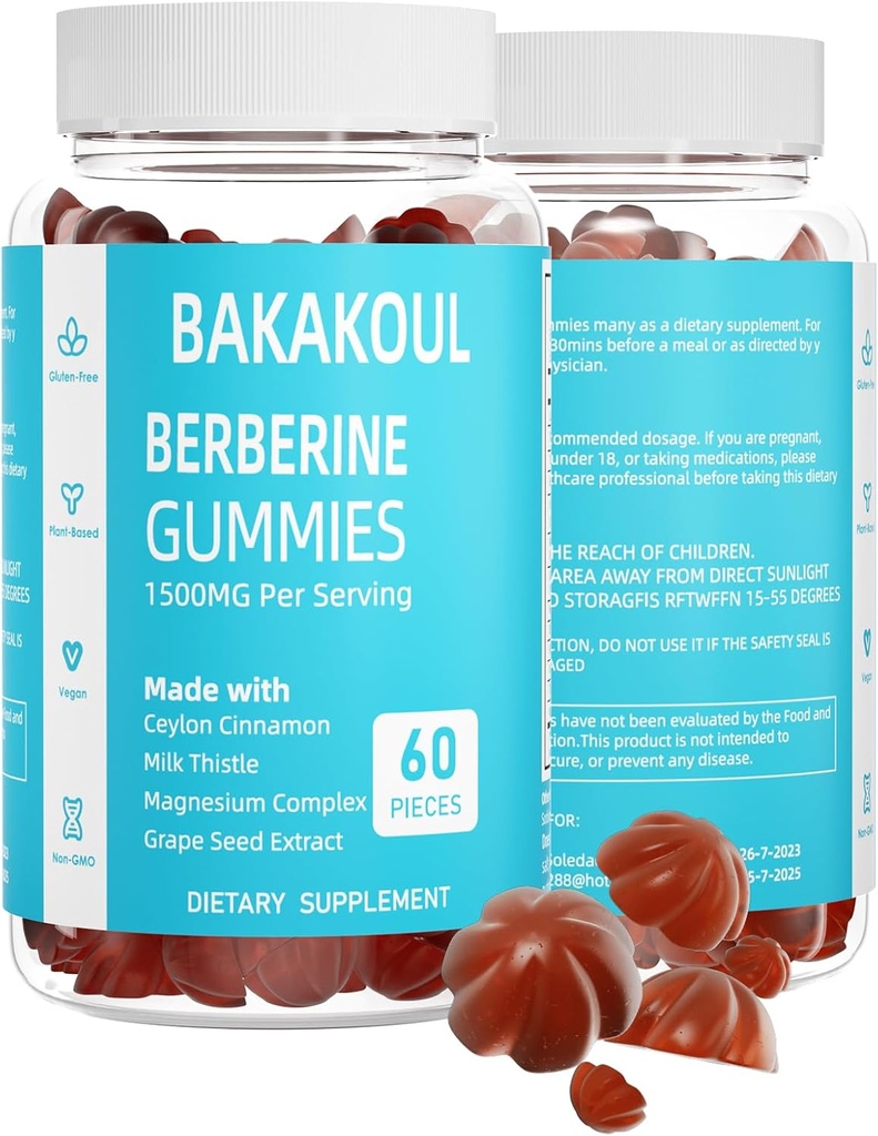 Berberyna z Ceylon Cynamon Gummies, Bezgraniczna Berberyna 1500 mg i Ceylon Cynamon 500 mg, Wysoka potencja Berberyna Gummies z Magnezu Complex i Ostrze Mlecznym, 60 Gummies