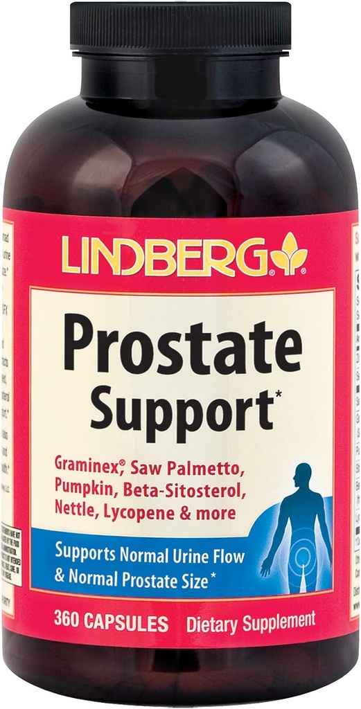 Lindberg Prostate Support * - z Graminex, Saw Palmetto, Pumpkin, Beta- Sitosterol, Nettle, Lycopene i więcej (360 kapsułki)