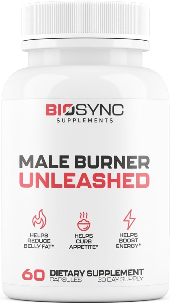 BioSync - Mężczyzna Burner UNLEASHED 124; Tłuszcz Burner for Men Weight Loss Pills X124; Appetite Suppressant, Carb Blocker, Energy Booster Xi124; 6 Ultra Dased Powerful Ingredients Xi124; Safe 3rd Party Tested - 60 Kapsułki