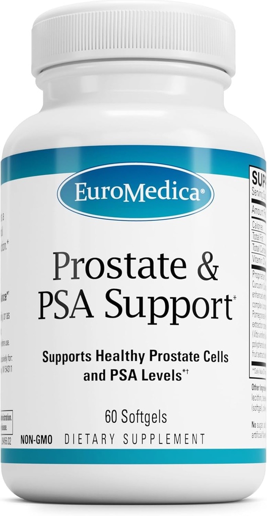 EuroMedica Prostate and PSA Support - Suplement diety dla zdrowej Prostate & Hormon Balance Support - Herbal Supplement with Curcumin, Turmeric Esential Oil & Grape Seed Extract - 60 Softgels