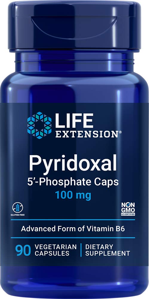 Life Extension Pyridoxal 5- Fosforan Czapki 100 mg P5P, 90 Kapsułki Veg - Advanced witaminy B6 Suplement