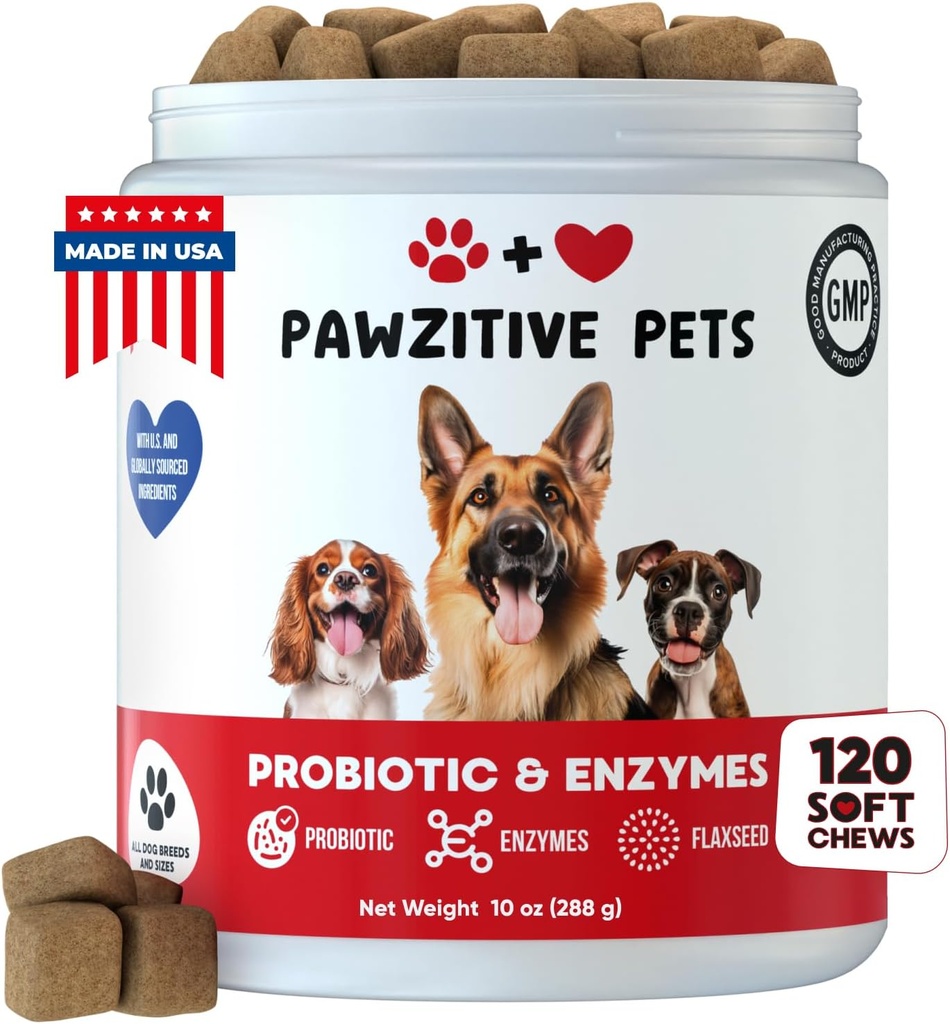 Probiotyki, Soft Chews - Enzymy - Żywność Zdrowie dla psów - Probiotyczne Chewables dla Gut Health & Immunous Supplement - Wsparcie pokarmowe