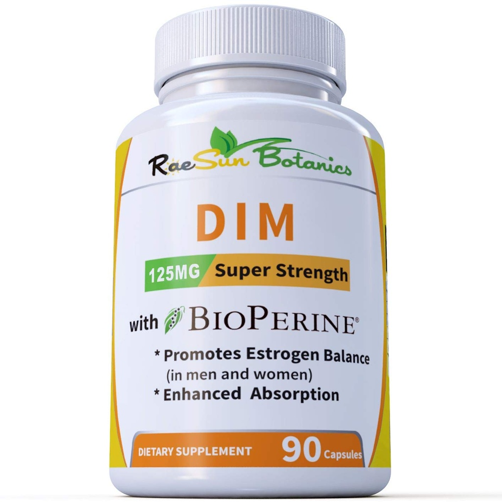 DIM Supplement 125mg - DIM Diindolylometan Plus BioPerine 90- Day Supply DIM for Estrogen Balance, Menopauza Hormony Balance, Wsparcie trądziku, skóry włosów i paznokci