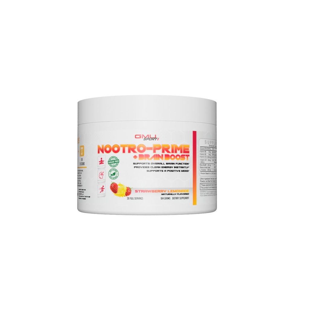 Nootropowo-Premiowy Boost Mózgu - Focus Brain Supplement - Mushroom Supplement Powder with Alpha GPC, Nootropic Brain Supplements for Memory and Focus with Lions Mane, 30 Servings, Truskawka Lemoniada