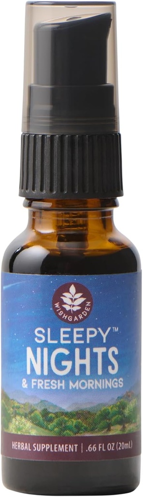 WishGarden Herbs Sleepy Nights & Fresh Mornings - All- Natural Herbal Seep Aid Tincture, Organic Seep Supplement w / Passionflower, Chops & Scullcap, Wspiera głęboki sen i zdrowe cykle snu, .66oz