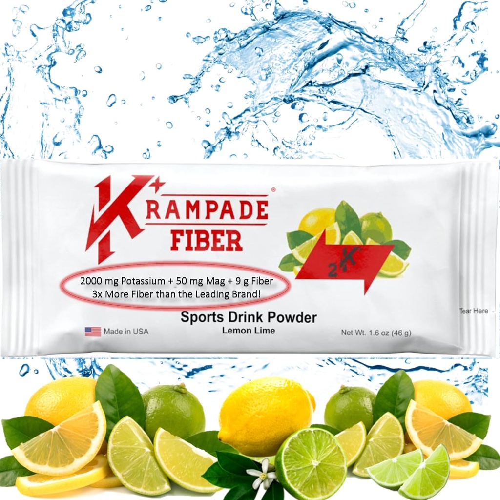 Krampade Fiber 2K Wysoka rozpuszczalna Fiber, Wysokie Potas, Magnezu Suplement Drink Proszek Mix - 2X Więcej Fiber 124; Zmniejszenie skurcze 124; (Lemon Lime, 19 Serving Bulk Pouch)